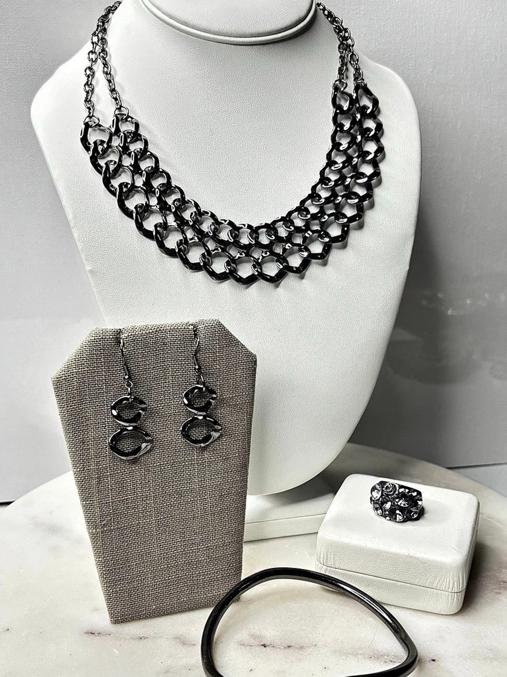 Gun Metal Silver Statement Jewelry Set